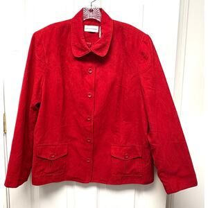 Alfred Dunner Jacket Red Women’s Plus Size 20 Shoulder Pads Button Front Lined